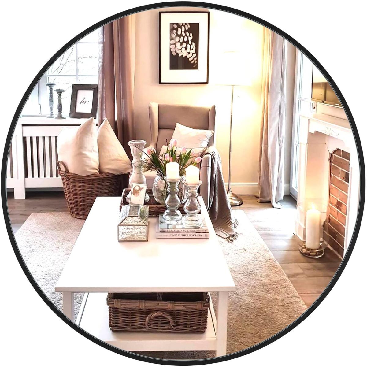Round Wall Mirror with Aluminium Frame - Black / 60cm – image 6