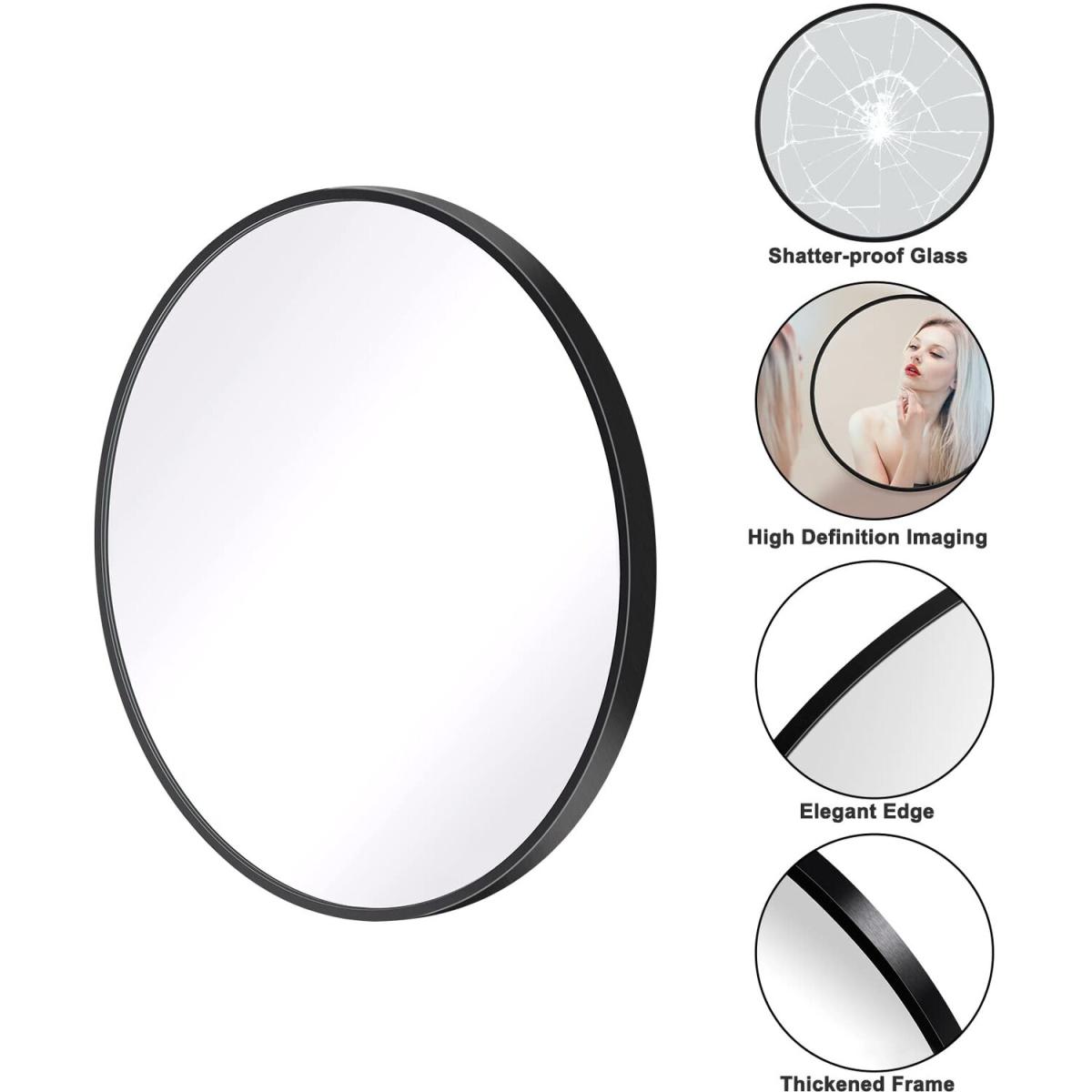 Round Wall Mirror with Aluminium Frame - Black / 60cm – image 7