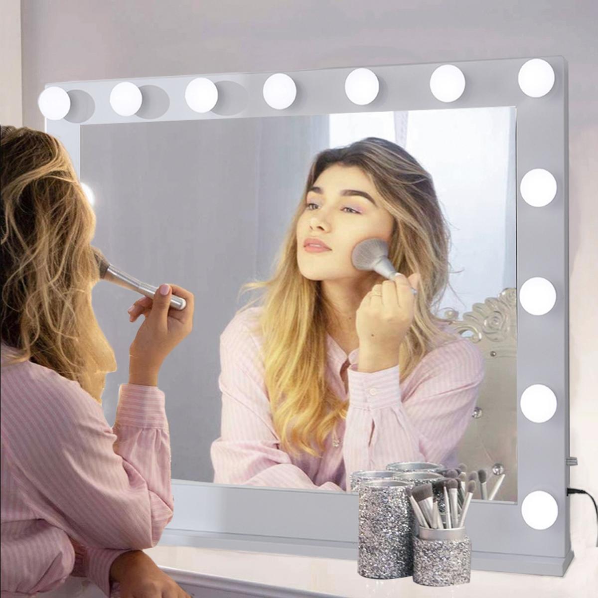 Large Vanity Tabletop Makeup Mirror with Dimmable Light - White – image 3