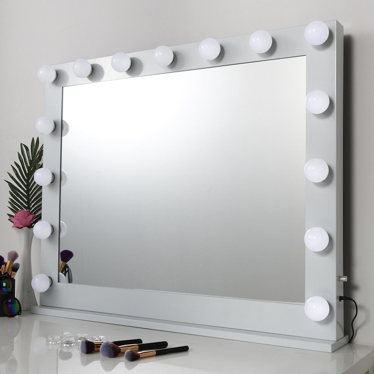 Large Vanity Tabletop Makeup Mirror with Dimmable Light - White – image 7