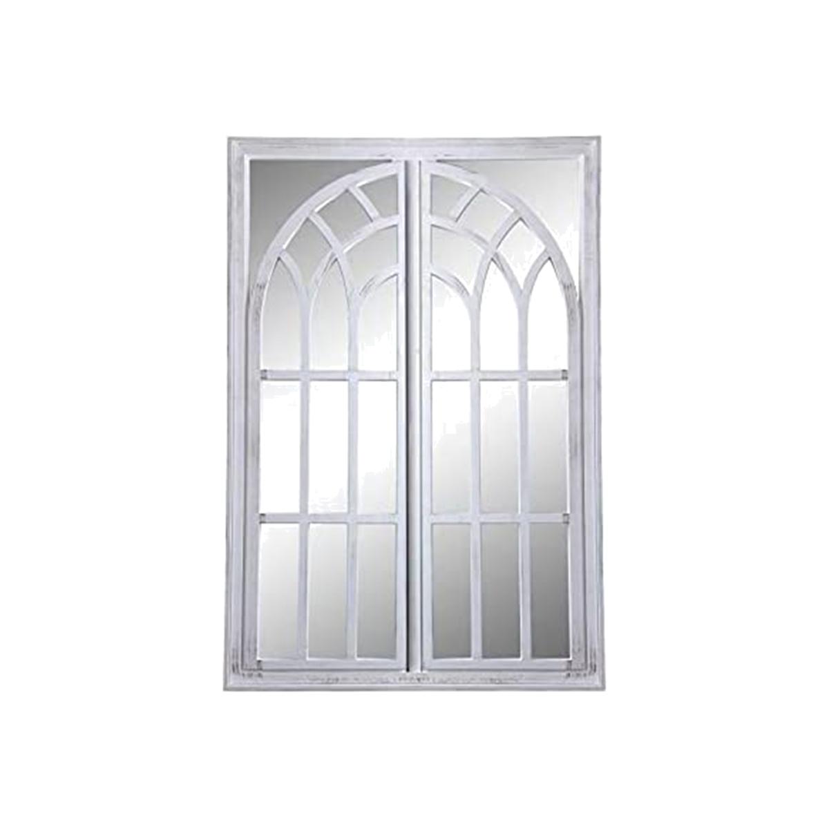Large Rustic White Window Style Arch Wall Mirror Garden Vintage - White