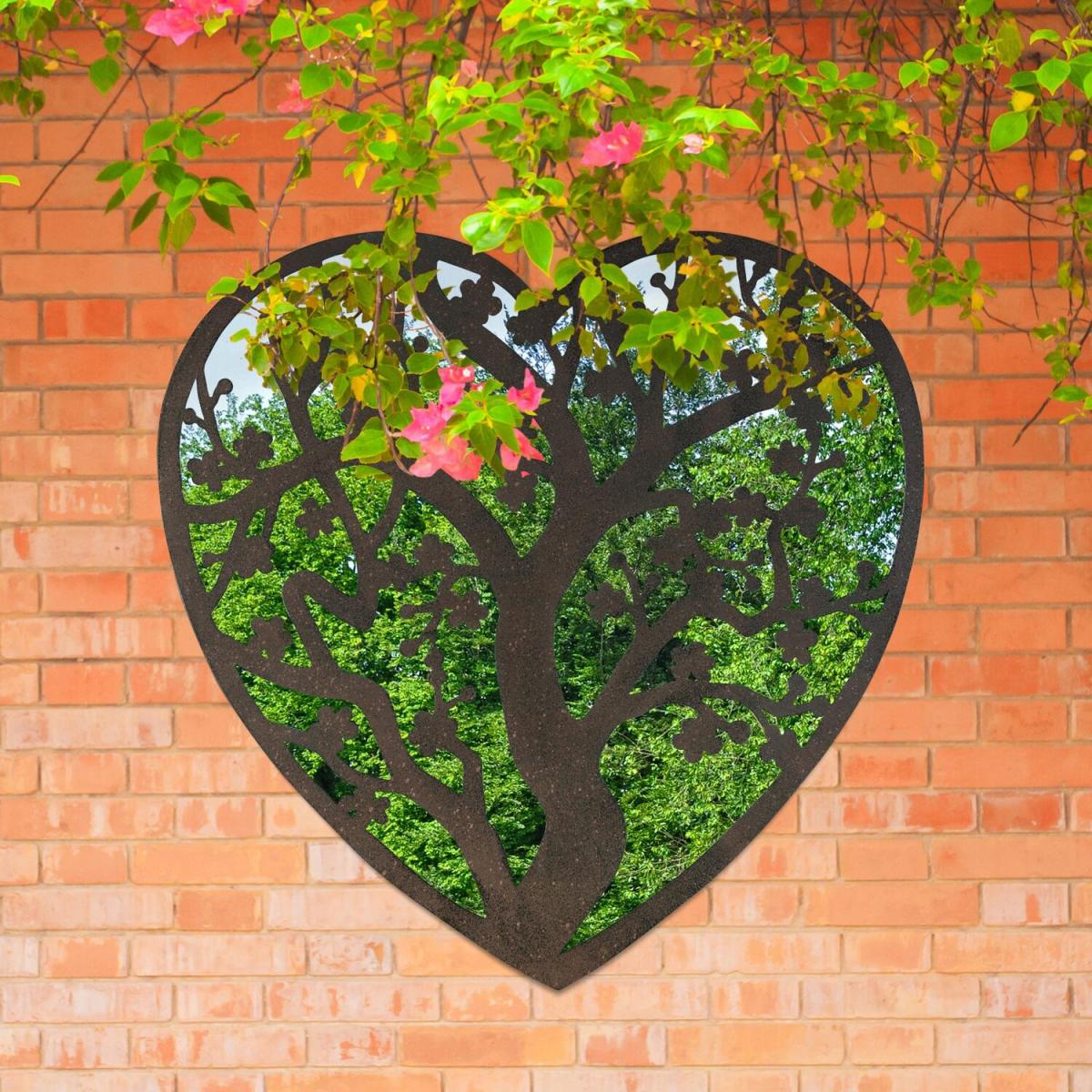MirrorOutlet Kirkby Metal Heart shaped Tree decorative Garden Mirror - Bronze – image 1