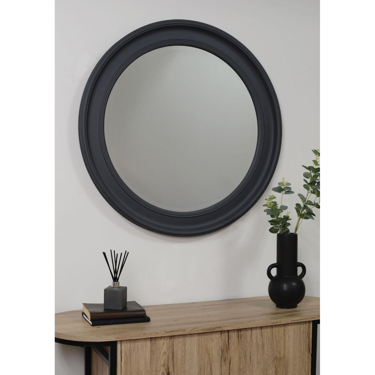 Dark Grey Bevelled Round Mirror – image 3