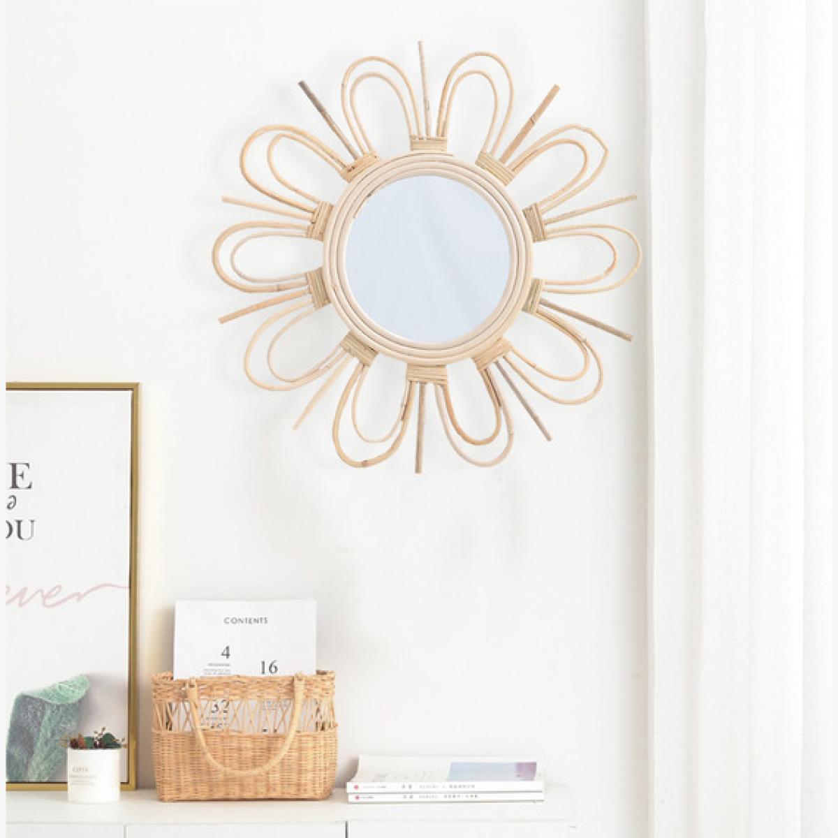 Round Rattan Wall Mirror Flower - Sun