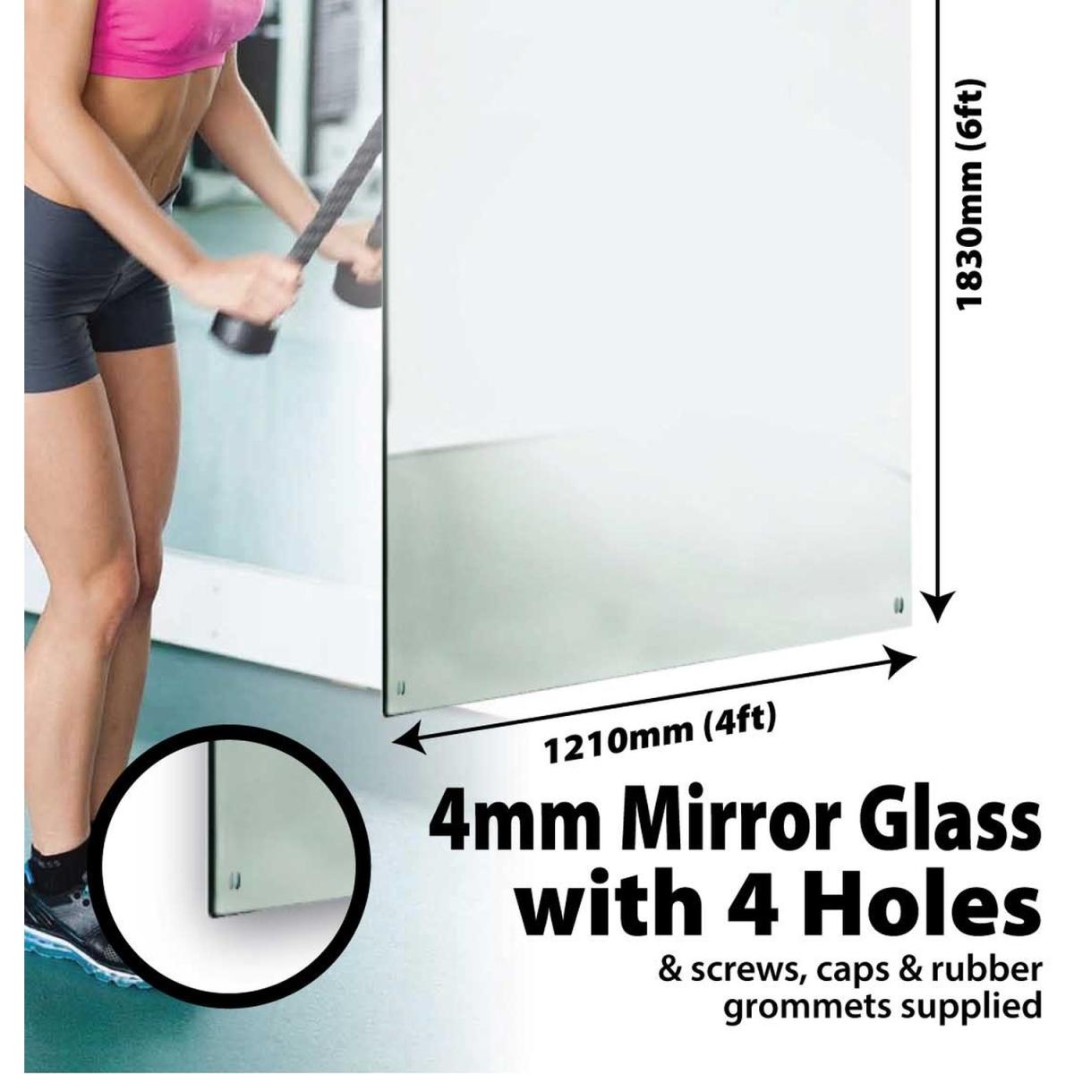 MirrorOutlet Home Gym Circuitt 4mm Sheet Mirror Glass 4 Holes 183 x 122 CM - Silver – image 2