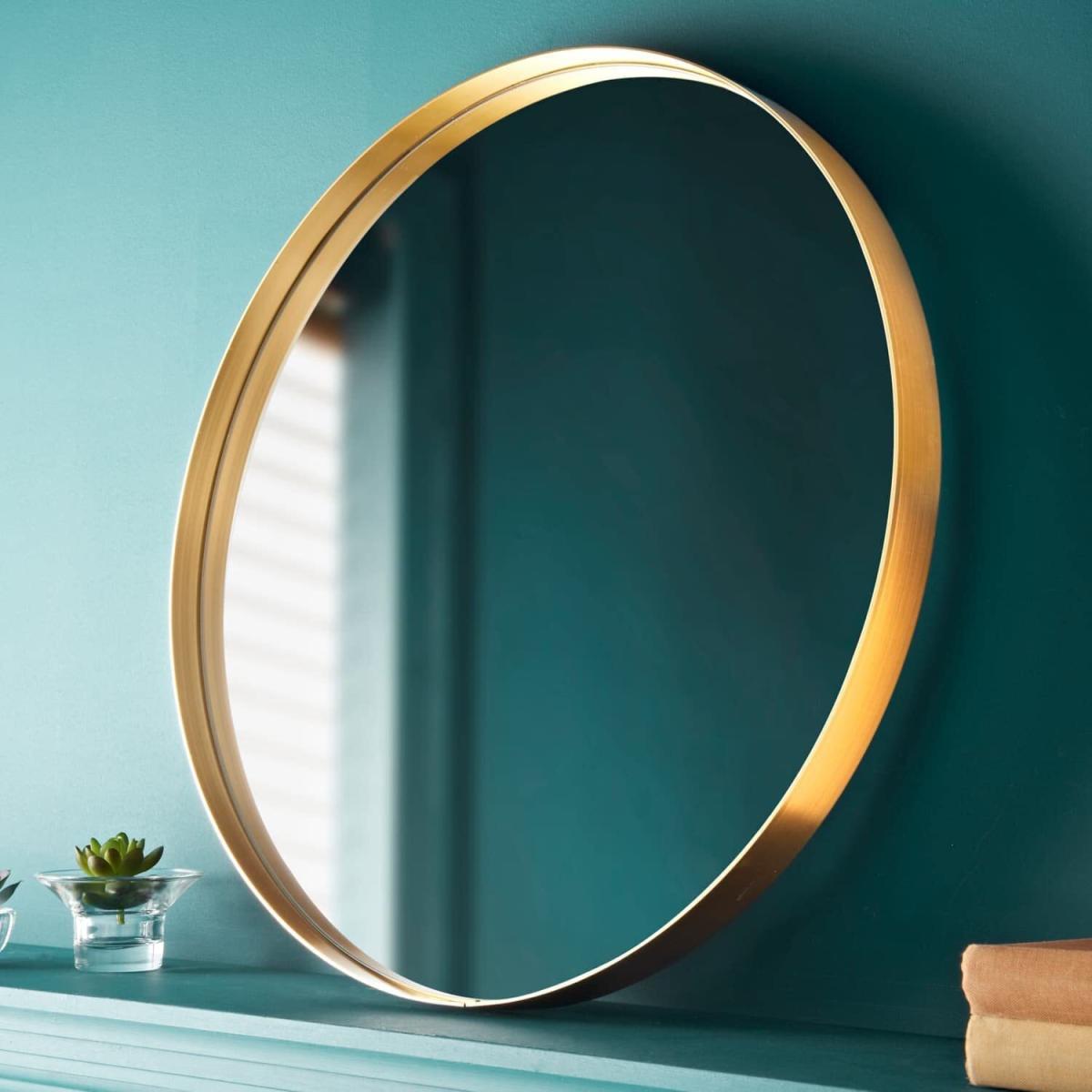 80cm Round Gold Wall Mirror Aluminium Frame Deep Frame - Gold