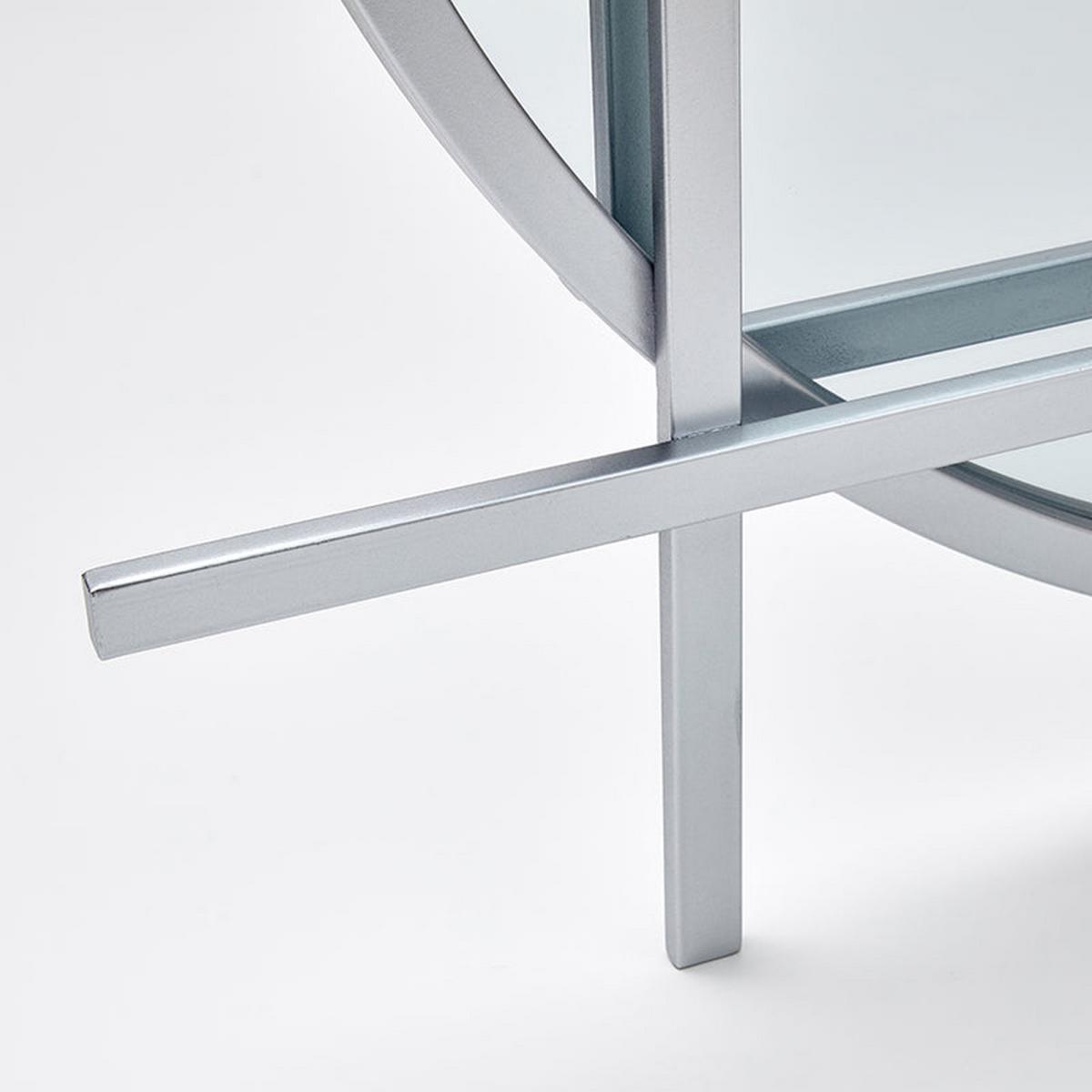 Round Mirror With Geometric Square Frame in Silver Grey – image 2