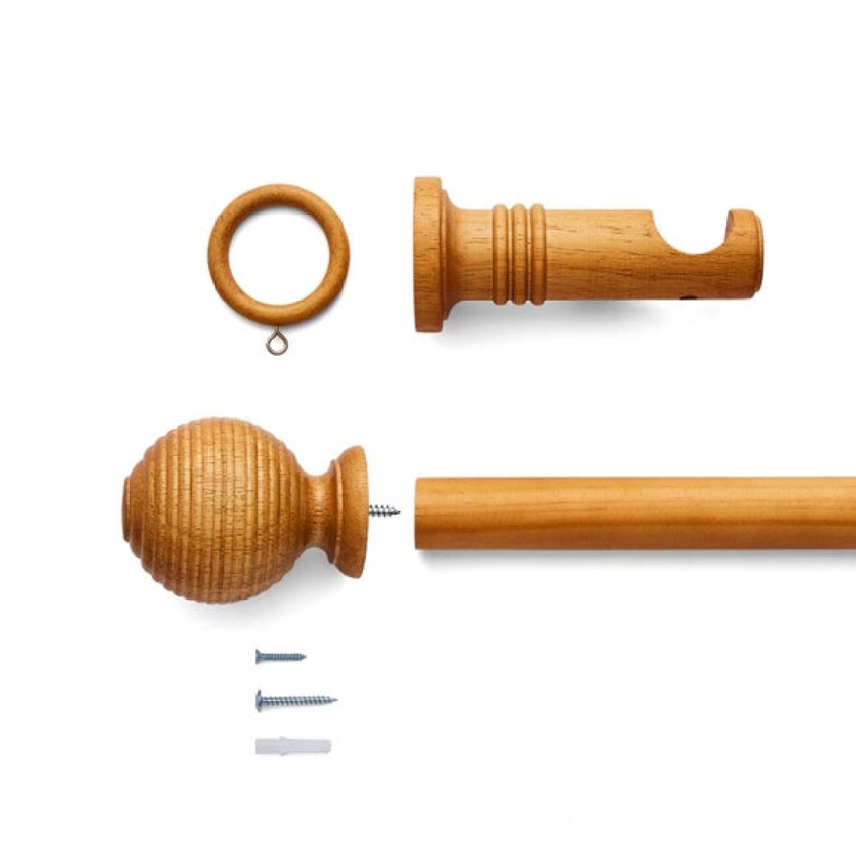 Ribbed Ball Wood Curtain Pole – image 3