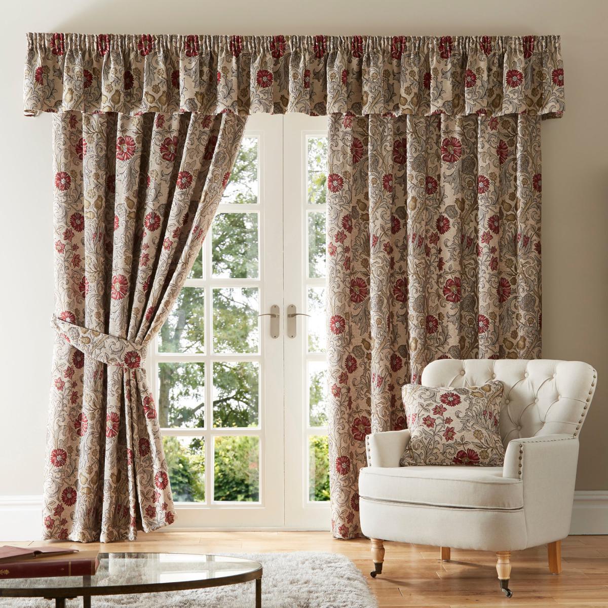 Betsy Natural Chenille Jacquard Pelmet Brown and Red – image 2