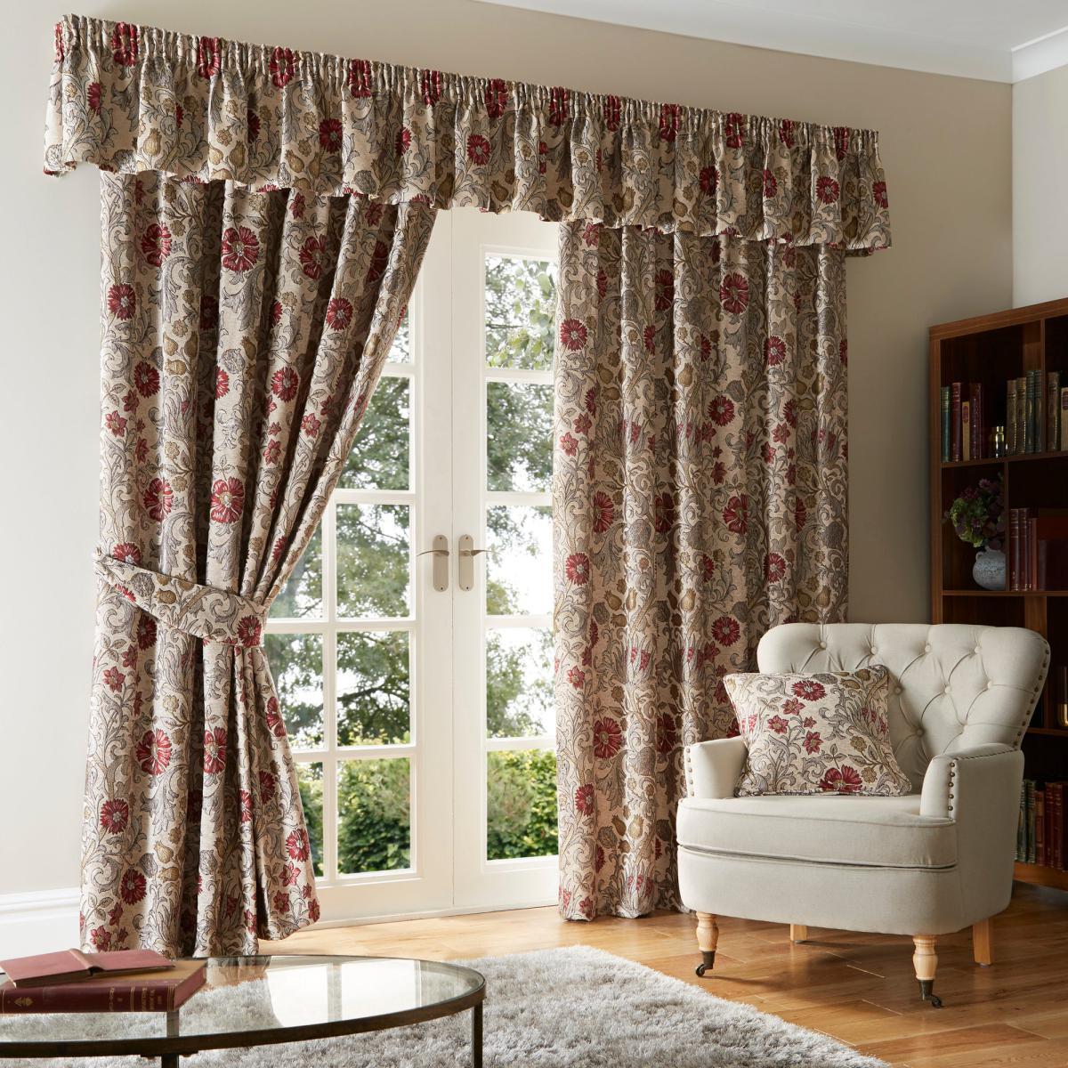 Betsy Natural Chenille Jacquard Pelmet Brown and Red – image 3