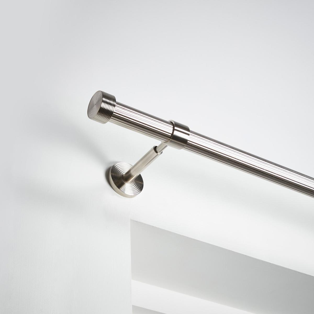 Ribbed Metal Extendable Eyelet Curtain Pole 25/28mm Satin Steel (Silver) – image 1