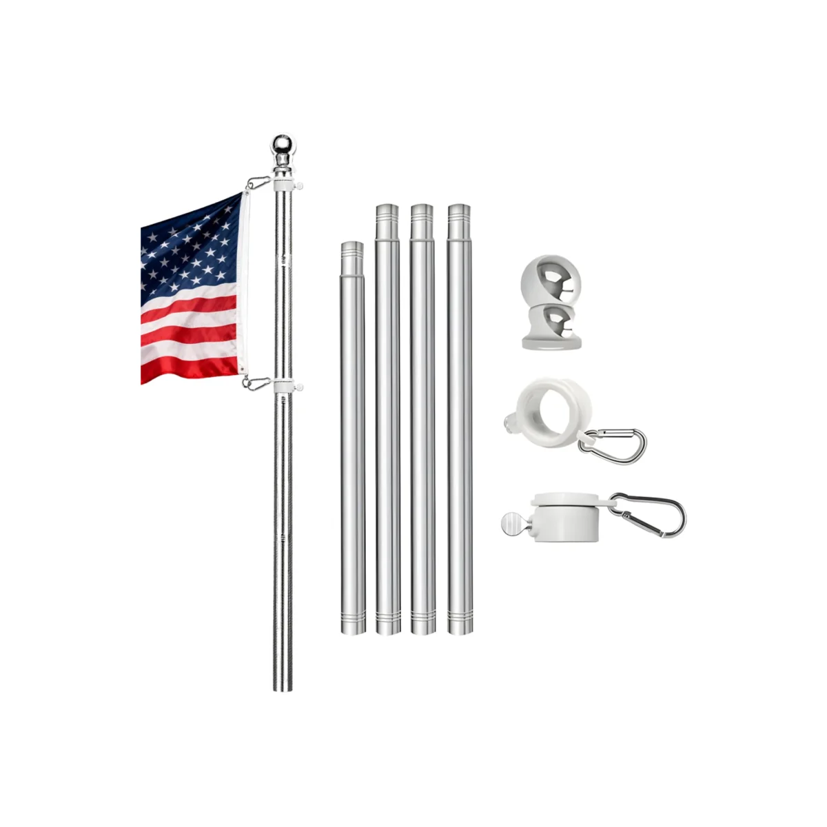 5FT Heavy Duty Flag Pole Stand Holder Bracket Silver Aluminum - Silver – image 1