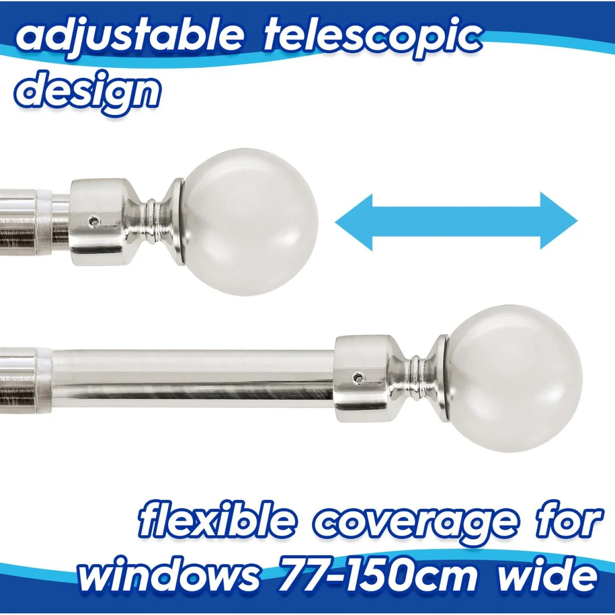 Extendable Metal Ball Curtain Pole Kit - Brushed Nickel / 150cm – image 6