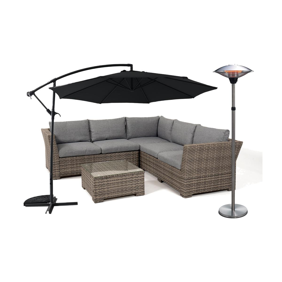 Chesterton Lounge Set Autumn Bundle - Seville Parasol and 2100w Verona Patio Heater
