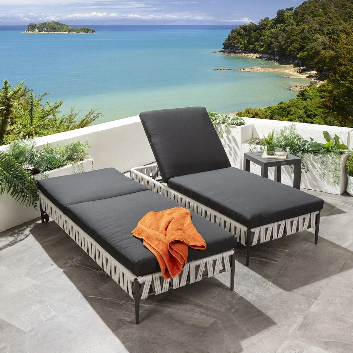Set of 2 Modern Outdoor Garden Sun Loungers Light Grey Rope 200x77cm – image 2