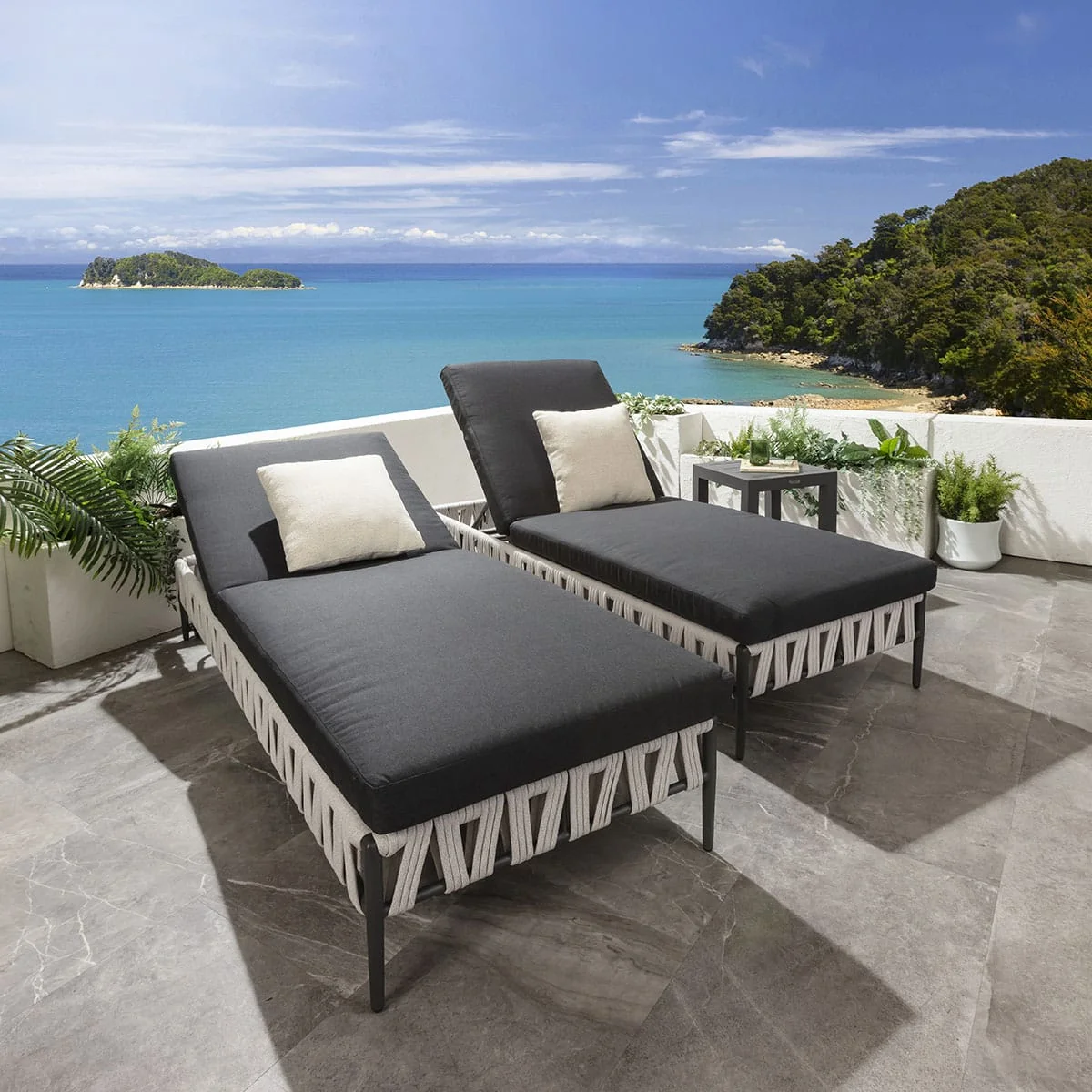 Set of 2 Modern Outdoor Garden Sun Loungers Light Grey Rope 200x77cm – image 6