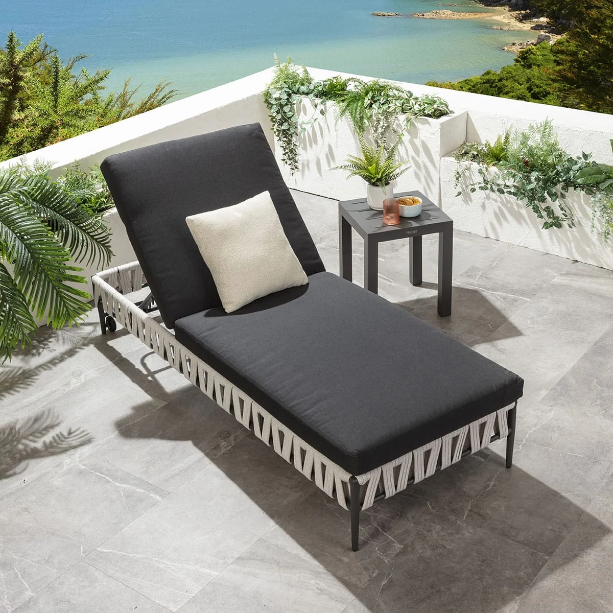 Set of 2 Modern Outdoor Garden Sun Loungers Light Grey Rope 200x77cm – image 7