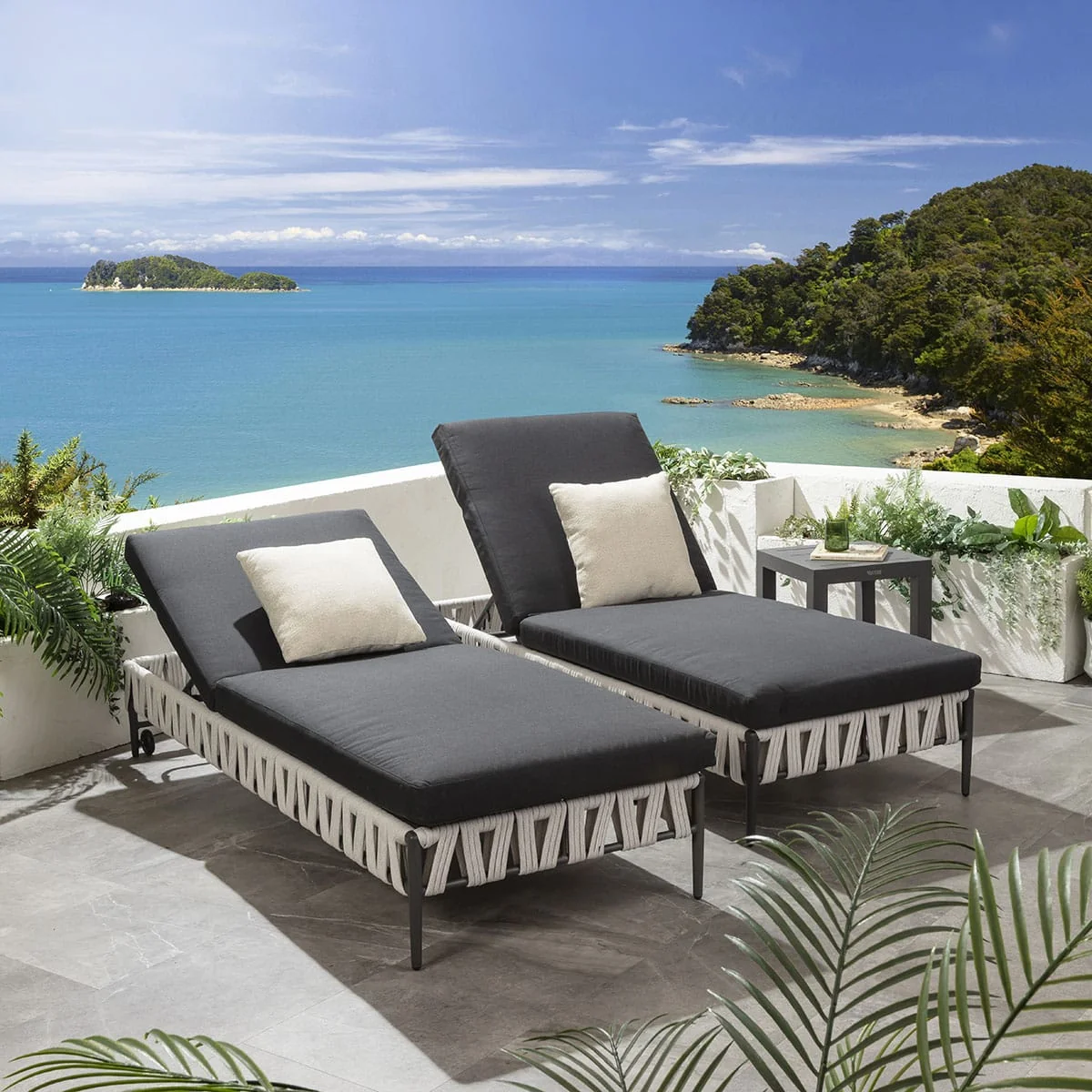 Set of 2 Modern Outdoor Garden Sun Loungers Light Grey Rope 200x77cm – image 8
