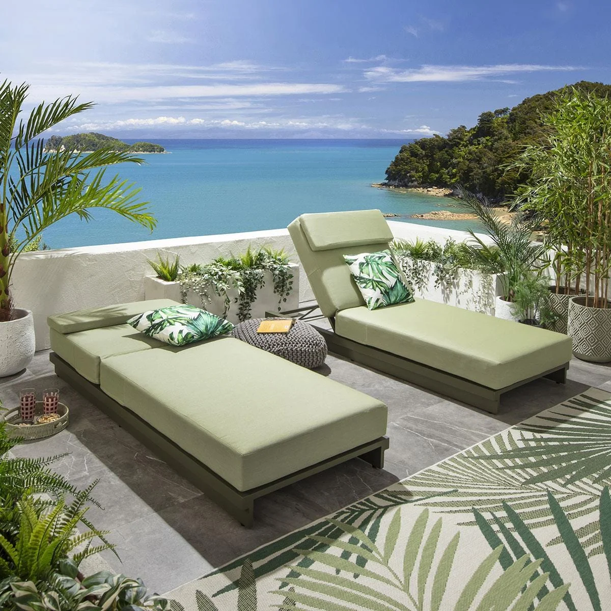 Modern Garden Cushioned Sun Lounger Outdoor Aluminium Green 200x78cm – image 7