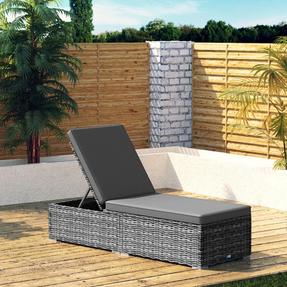 Saint Tropez Half Round Premium Rattan Reclining Sun Lounger - Mixed Grey with Dark Cushions