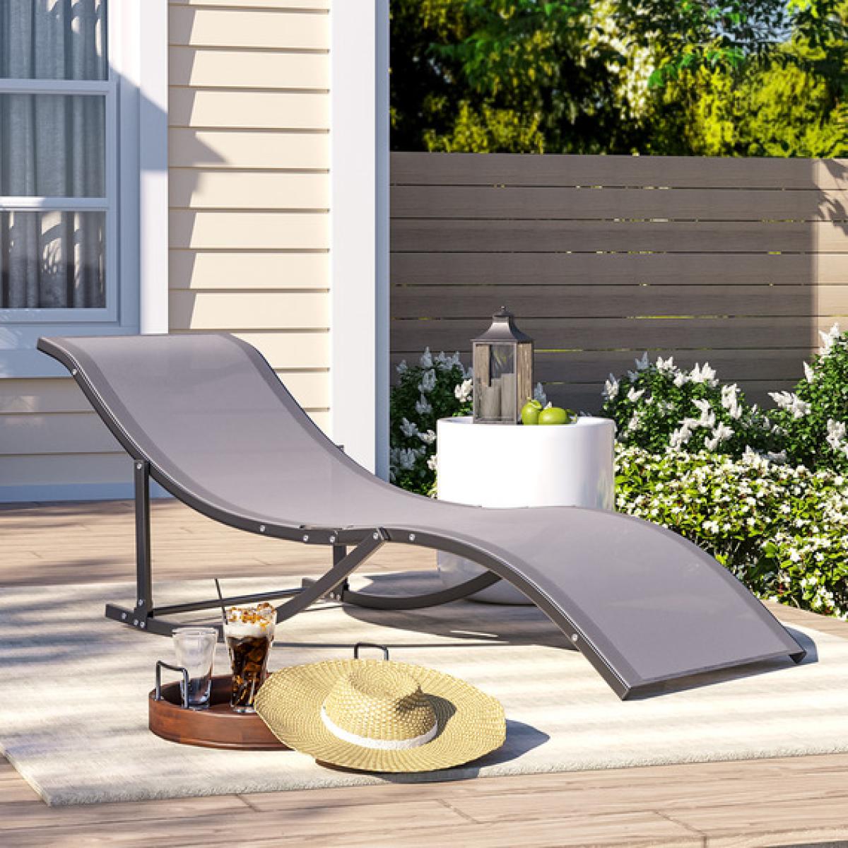 4 Pcs Patio Pool Ergonomic Chaise Lounge Chair - Grey – image 1