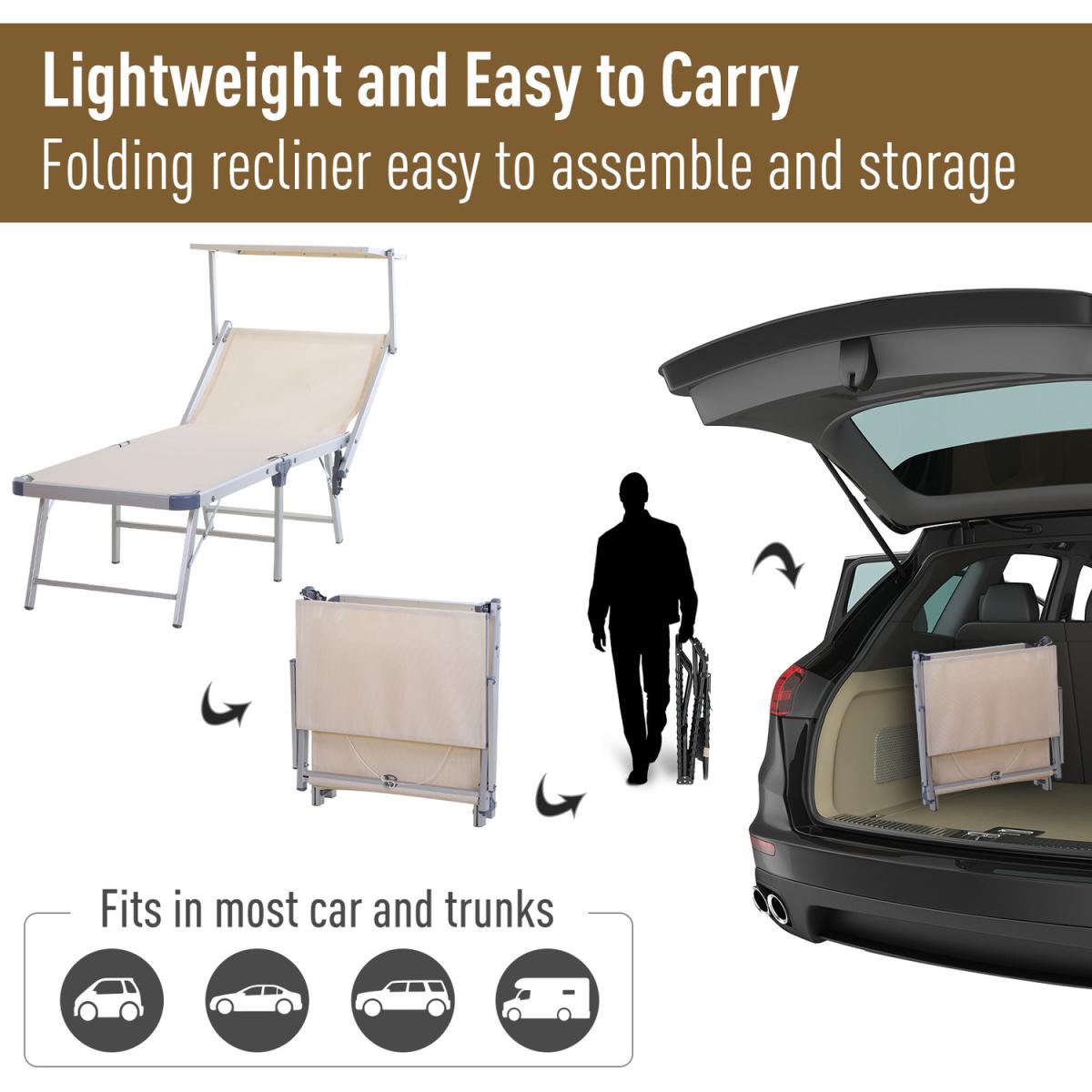 Outdoor Sun Lounger with Adjustable Back Rest - Beige – image 5