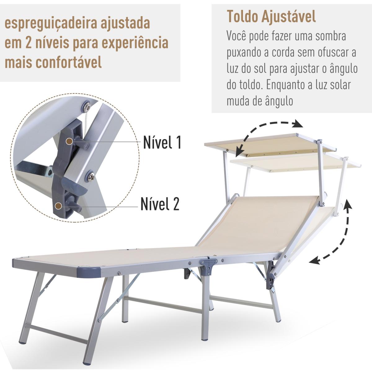 Outdoor Sun Lounger with Adjustable Back Rest - Beige – image 8