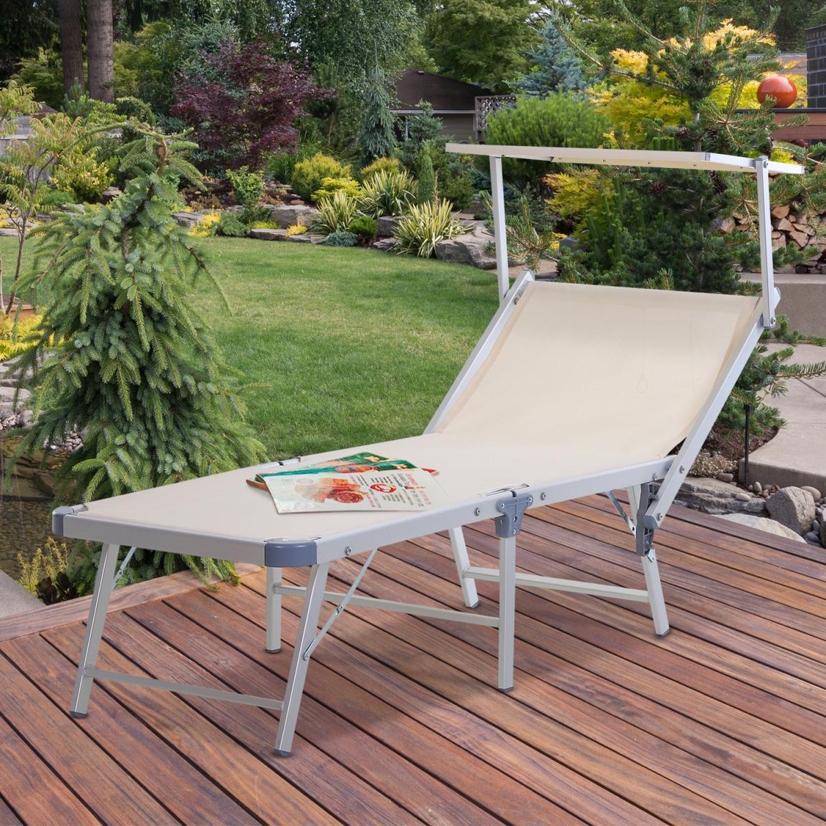 Outdoor Sun Lounger with Adjustable Back Rest - Beige – image 1