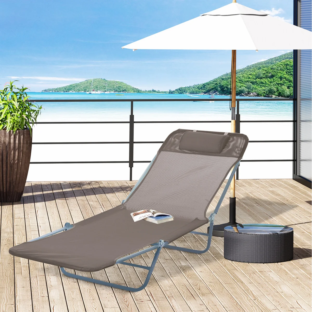Adjustable Garden Sun Lounger Recliner Chair - Brown – image 2