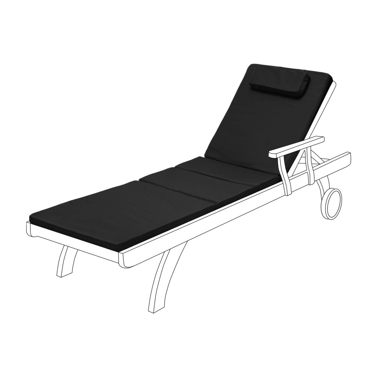 Foldable Outdoor Garden Sun Lounger Cushion Pad - Black