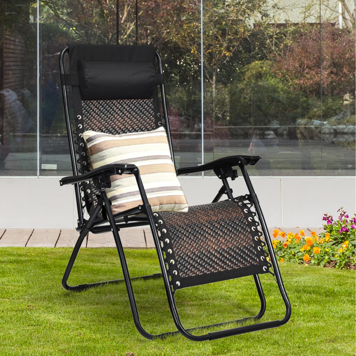 Costway Outdoor Folding Lounge Chair - Black – image 2