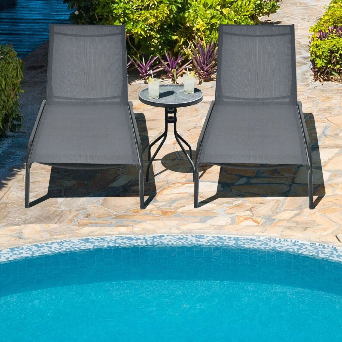 6-Position Garden Sun Chaise Lounger - Gray – image 6