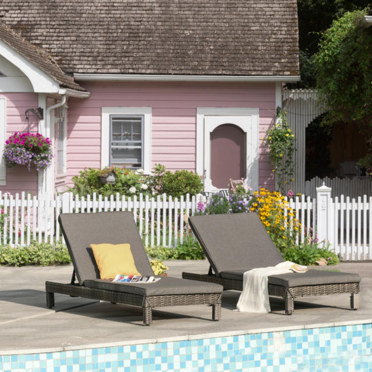 Set of 2 Garden Rattan Sun Loungers - Grey