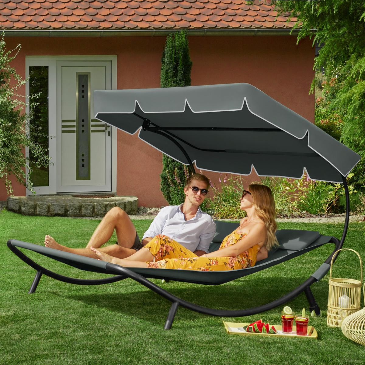 Double Sun Lounger - Grey / White Trim – image 1