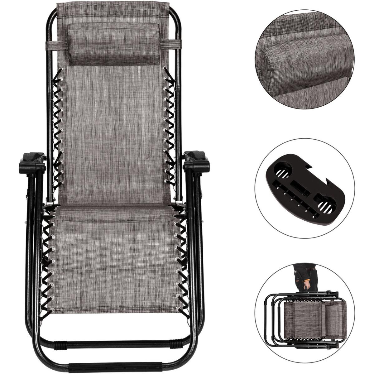 SunLounger Recliners Folding Sunbed Chaise Lounge Chair - Grey – image 3