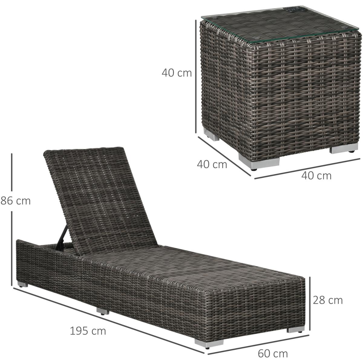 3 PCS Adjustable PE Rattan Lounge Set - Grey – image 2