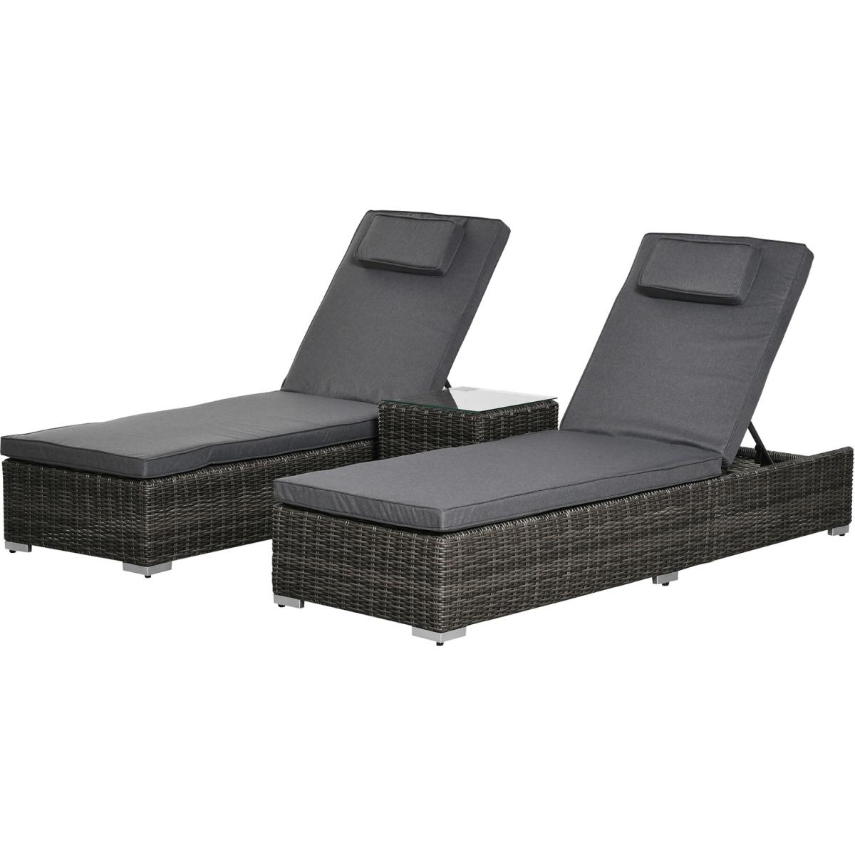 3 PCS Adjustable PE Rattan Lounge Set - Grey – image 5