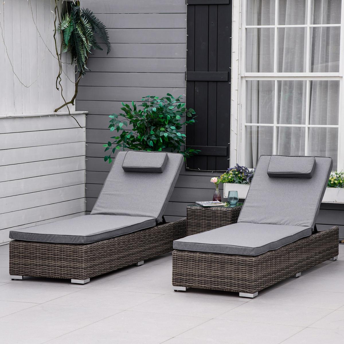 3 PCS Adjustable PE Rattan Lounge Set - Grey – image 1