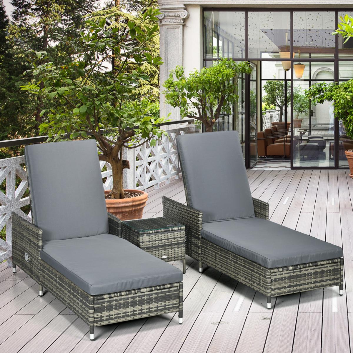 3-Pieces Patio Chaise Lounge Chair Set - Grey – image 2