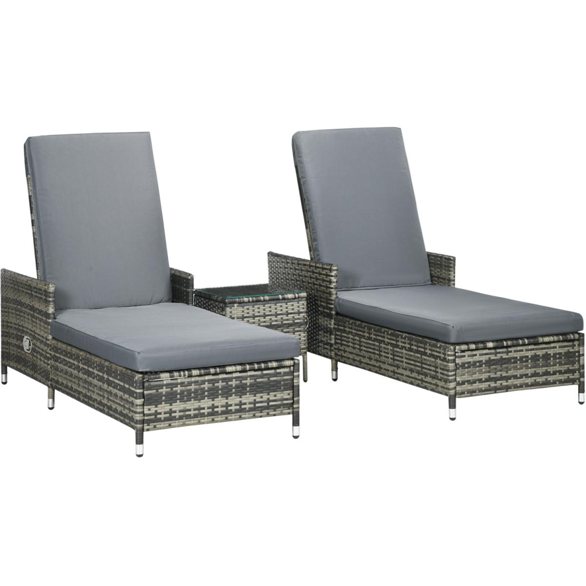 3-Pieces Patio Chaise Lounge Chair Set - Grey – image 7