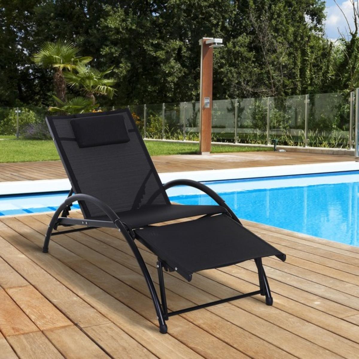 Sun Lounger with Adjustable Head - Black