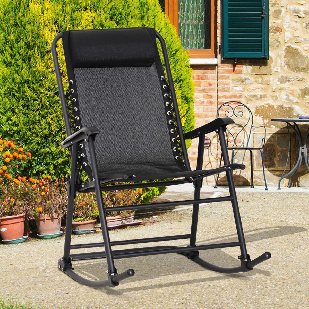 Summer Outdoor Rocking Folding Camping Chair - Black – image 3