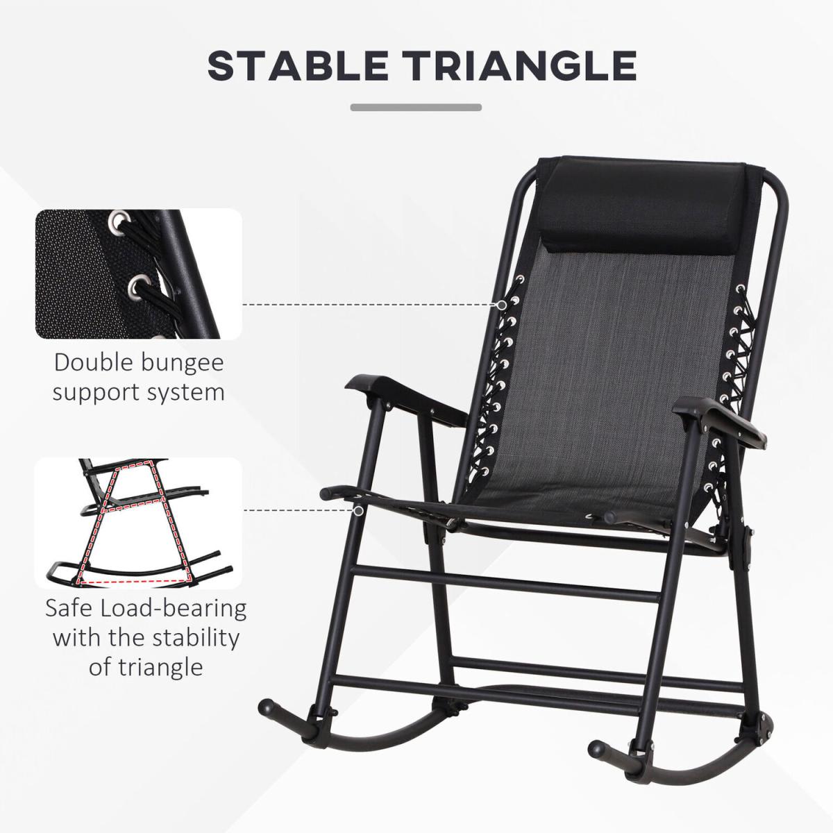 Summer Outdoor Rocking Folding Camping Chair - Black – image 6