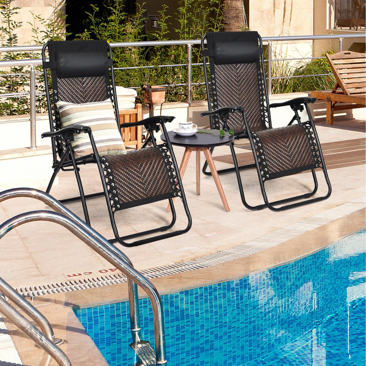 Costway Rattan Zero Gravity Lounge Chair - Coffee – image 2