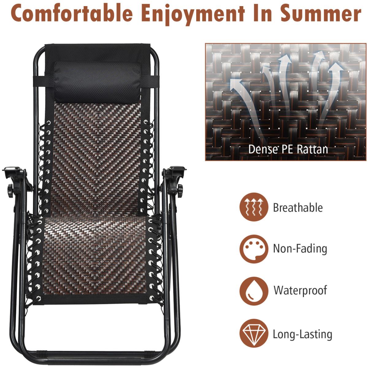 Costway Rattan Zero Gravity Lounge Chair - Coffee – image 4