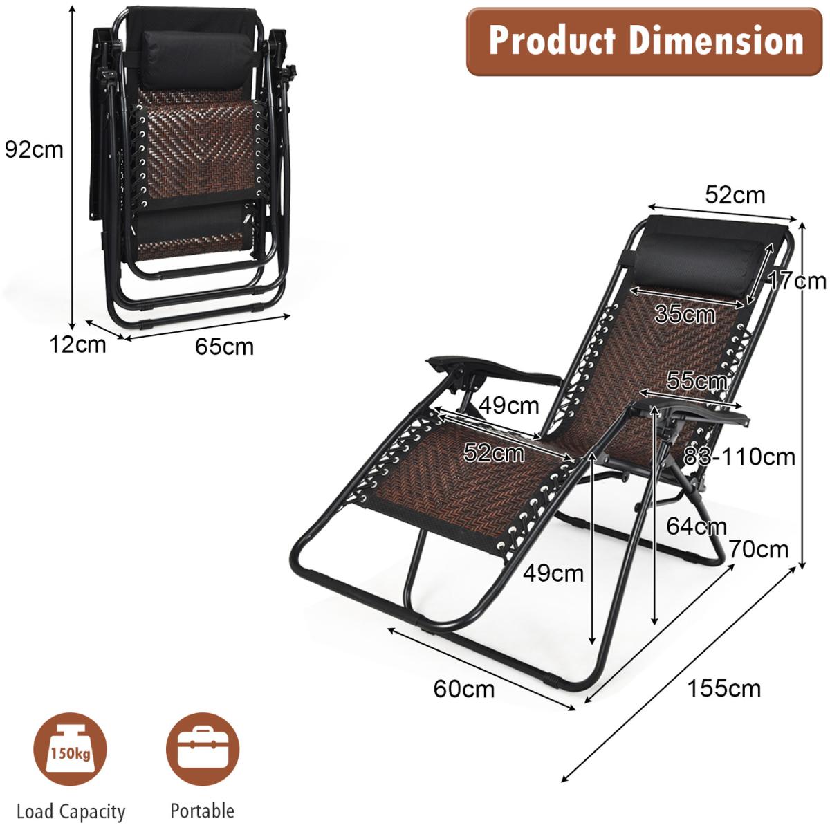 Costway Rattan Zero Gravity Lounge Chair - Coffee – image 7