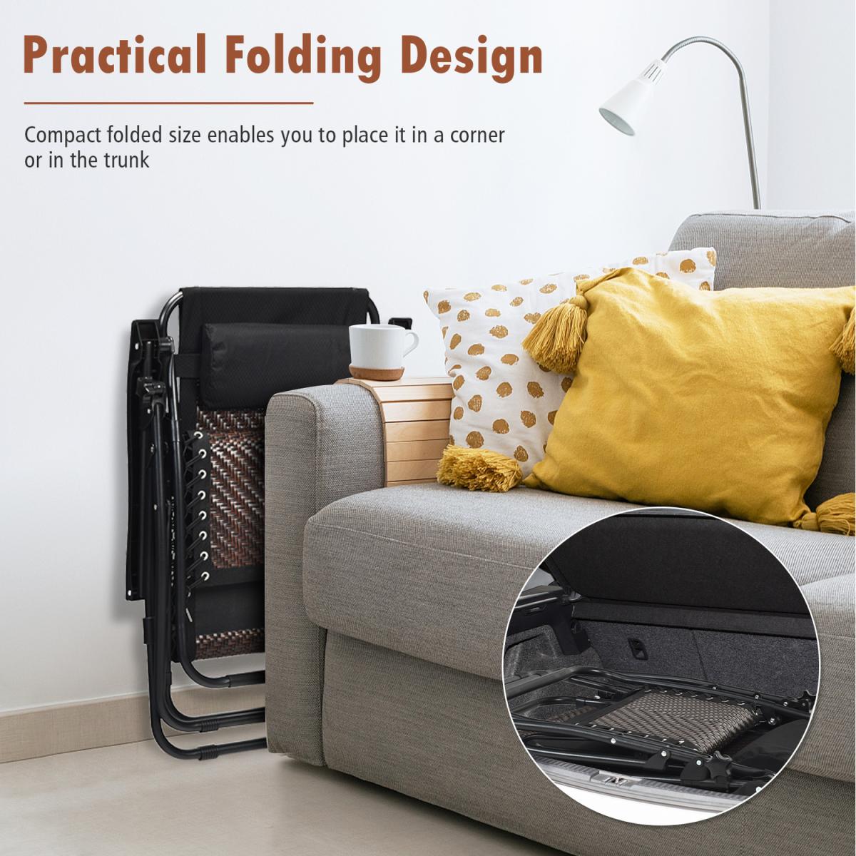 Costway Rattan Zero Gravity Lounge Chair - Coffee – image 8