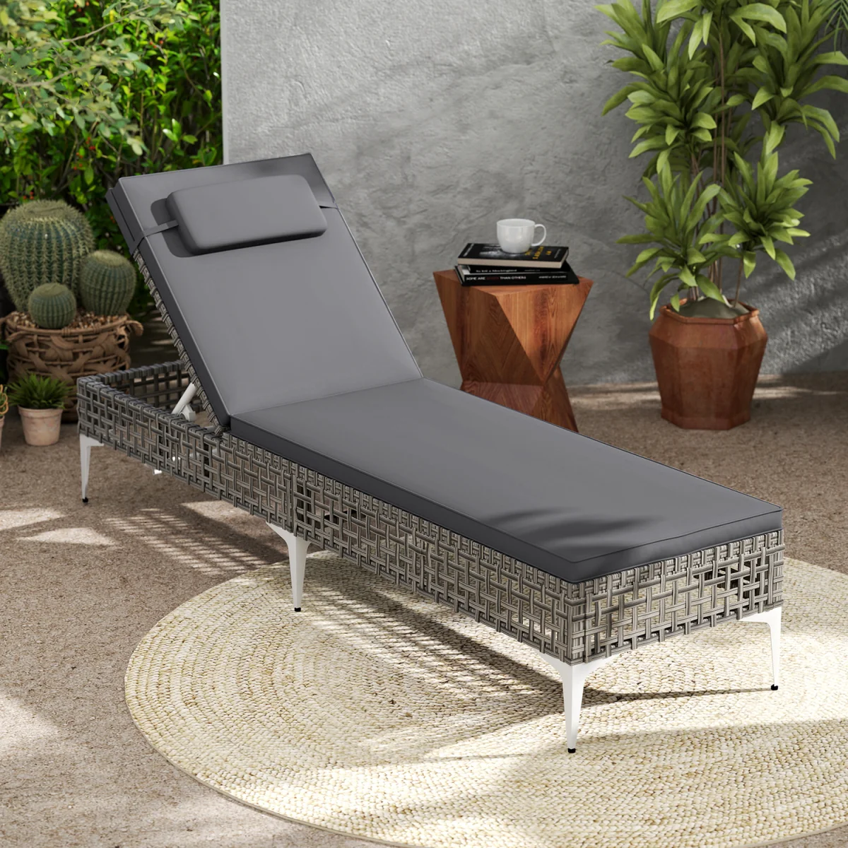 6-Level Rattan Garden Sun Lounger - Grey – image 2