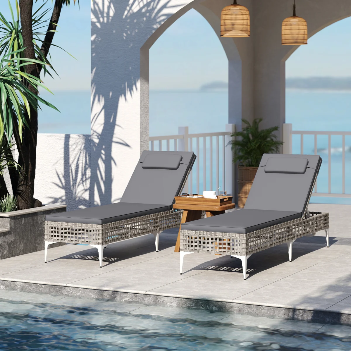 6-Level Rattan Garden Sun Lounger - Grey – image 3