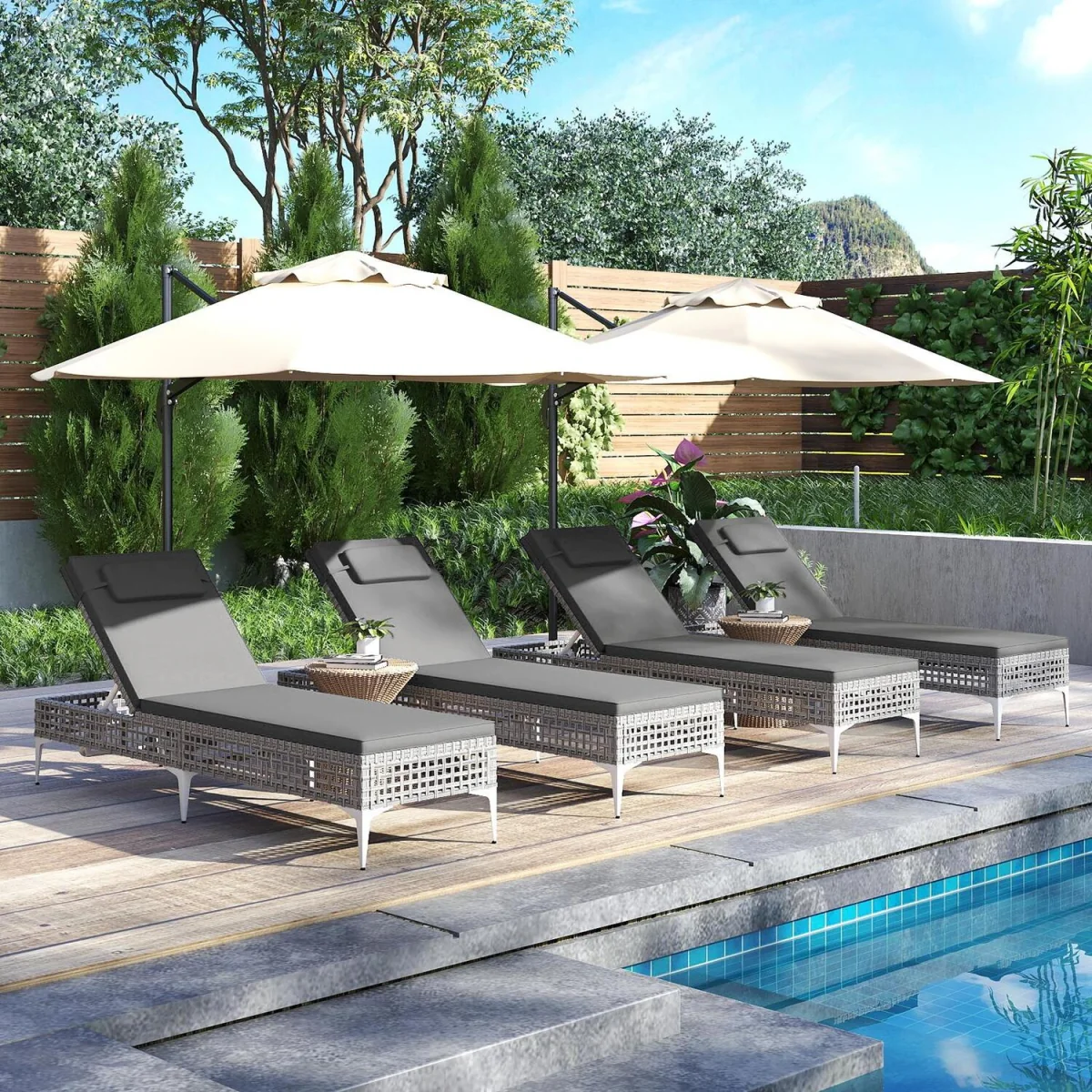 6-Level Rattan Garden Sun Lounger - Grey – image 4